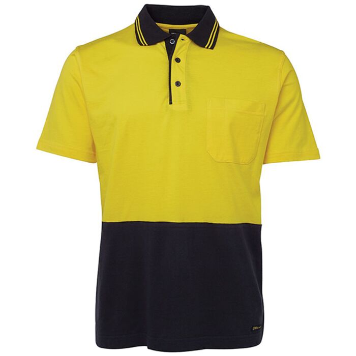 JB's WEAR Hi Vis S/S Cotton Polo Yellow/Navy XS Thumbnail